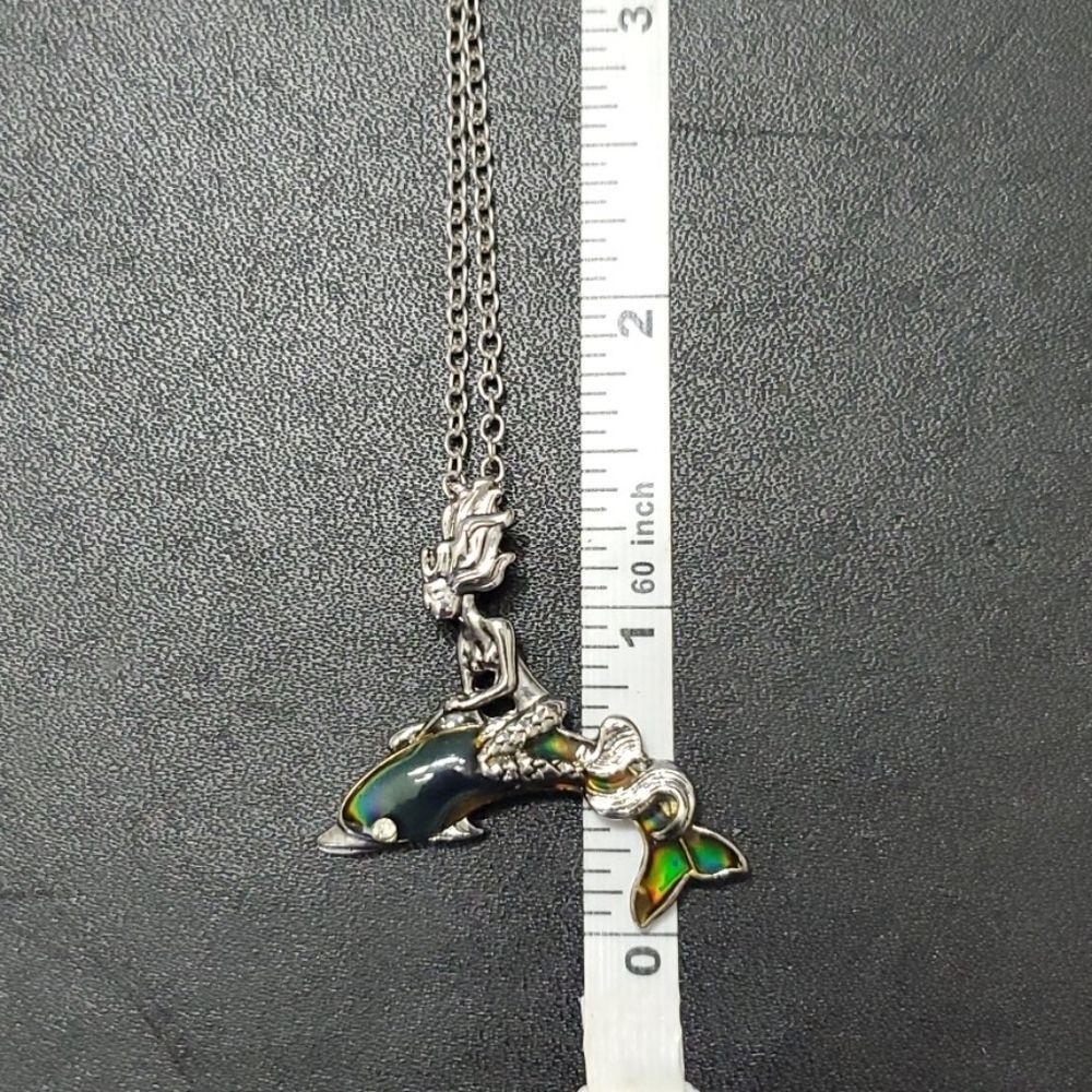 **Last Chance!! Final Sale** Silver tone mood mermaid pendant necklace 18-21.5" - Picture 9 of 13